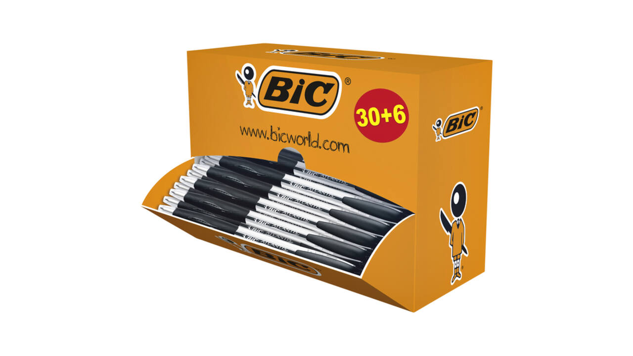 Balpen Bic Atlantis classic grip clic M zwart valuepack 30+6 gratis