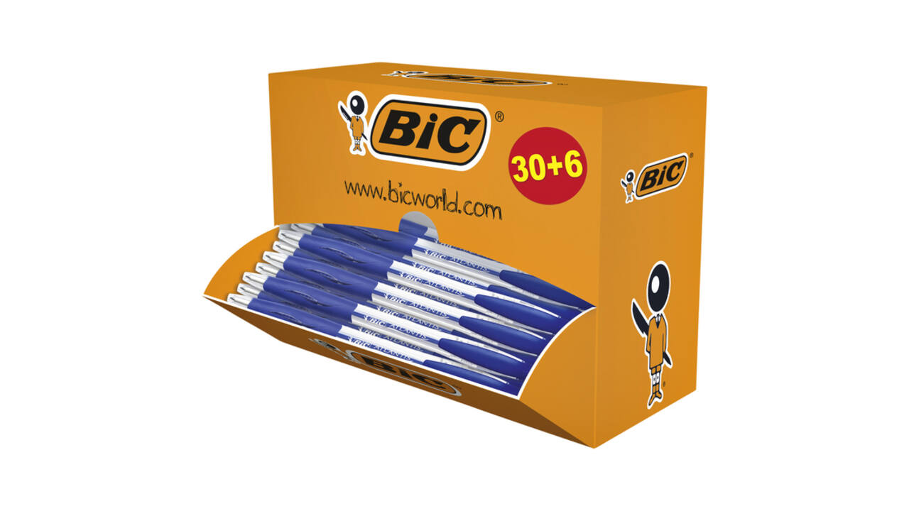 Balpen Bic Atlantis classic grip clic M blauw valuepack 30+6 gratis