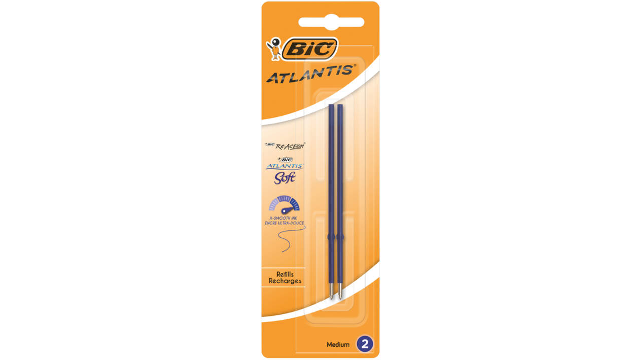 Balpenvulling Bic voor diverse balpennen medium blauw blister à 2st
