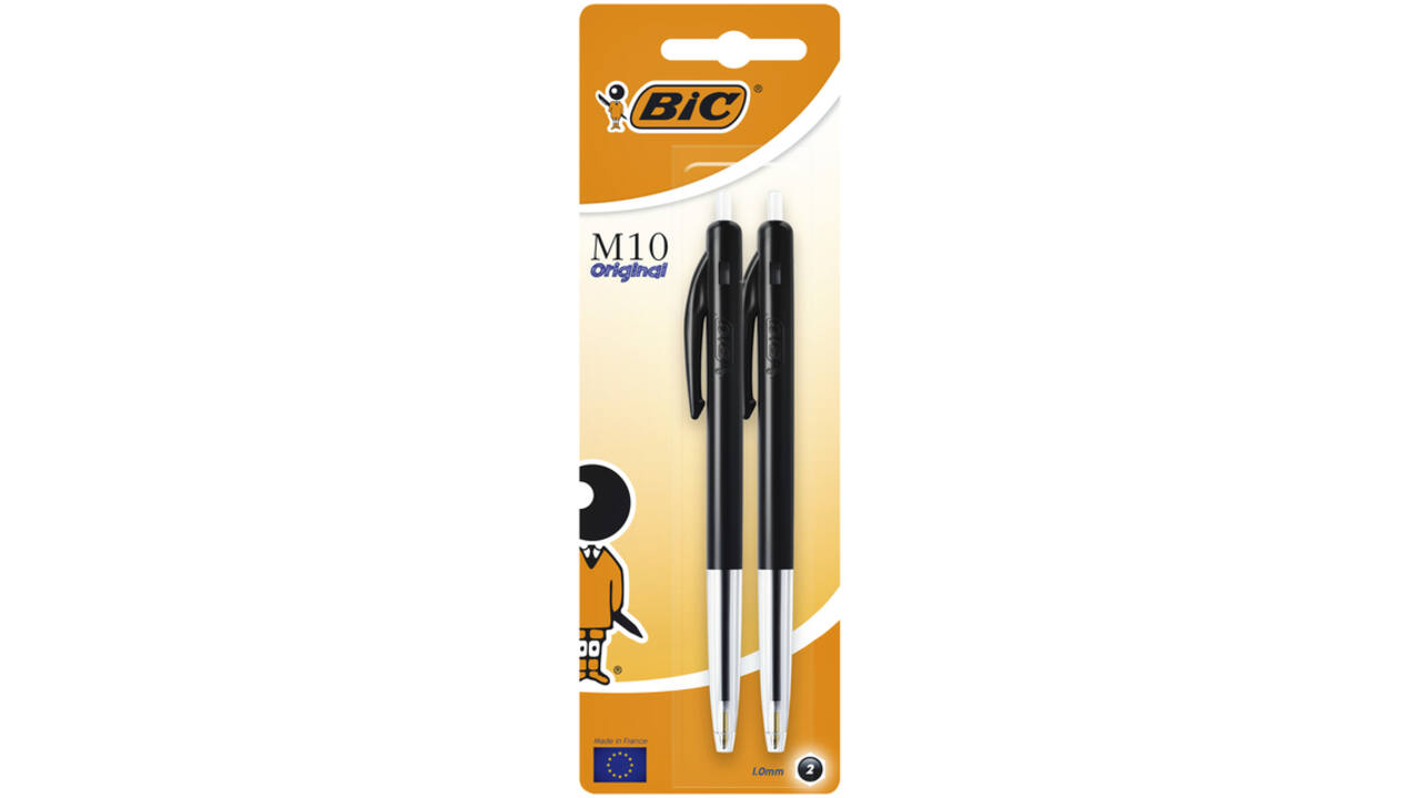 Balpen Bic M10 medium zwart blister à 2 stuks