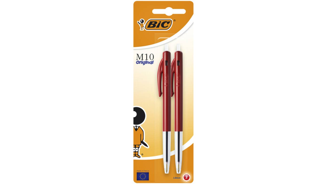 Balpen Bic M10 medium rood bister à 2 stuks