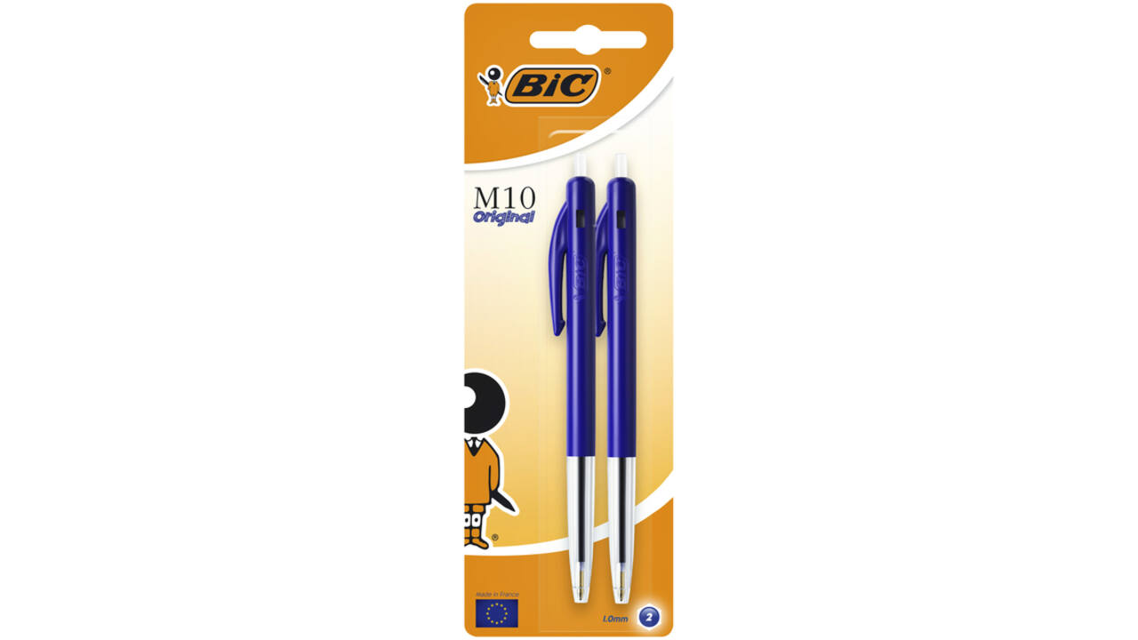 Balpen Bic M10 medium blauw blister à 2 stuks