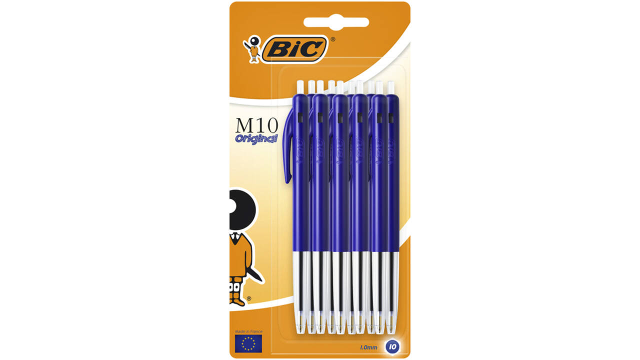 Balpen Bic M10 medium blauw blister à 10 stuks
