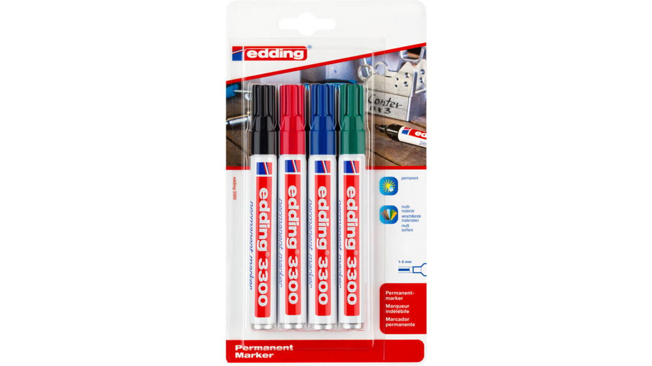 Viltstift edding 3300 schuin 1-5mm assorti blister à 4 stuks