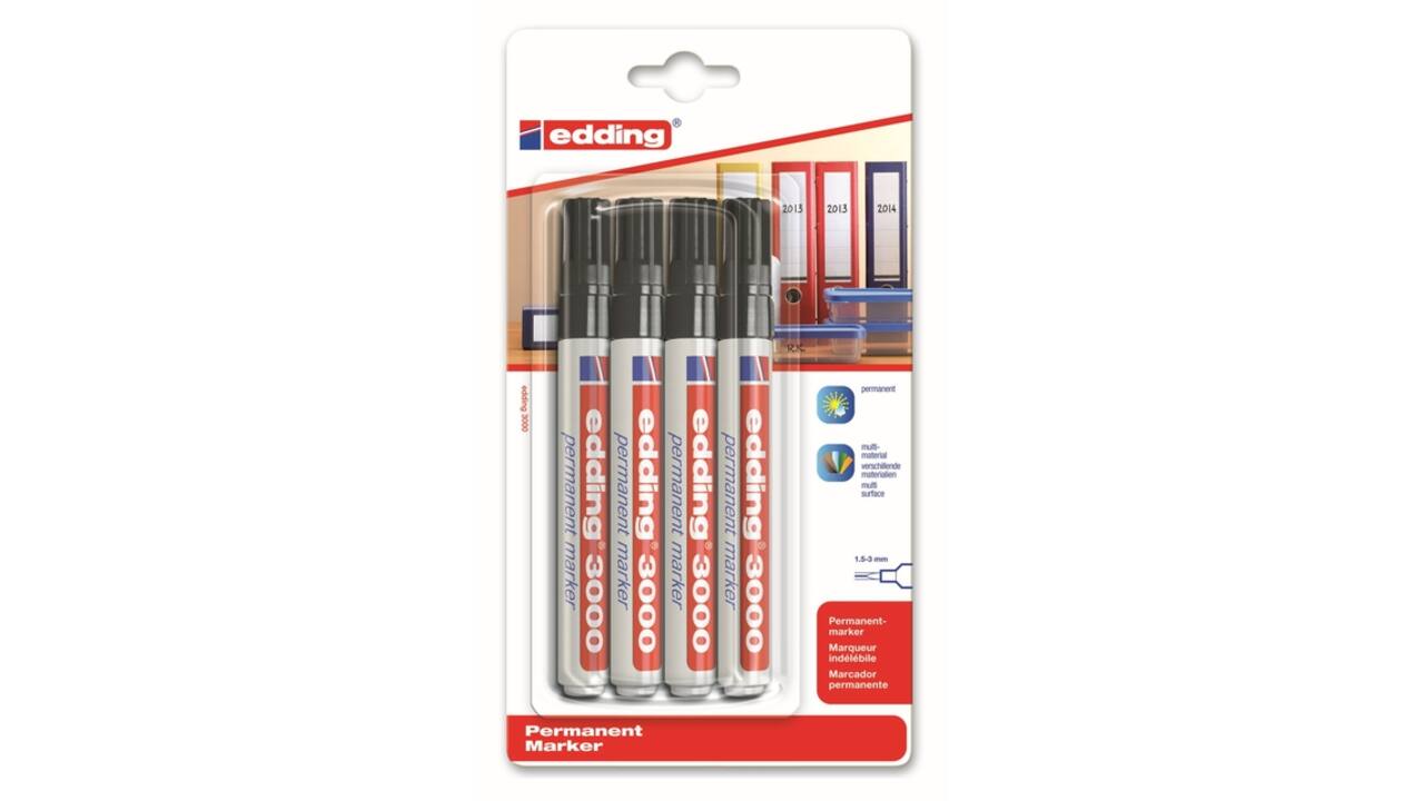 Viltstift edding 3000 rond 1.5-3mm zwart blister à 4 stuks