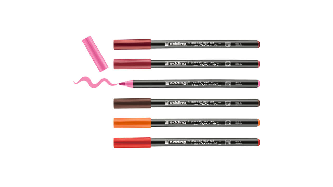 Brushpen edding 4200 porselein warme kleuren assorti etui à 6 stuks
