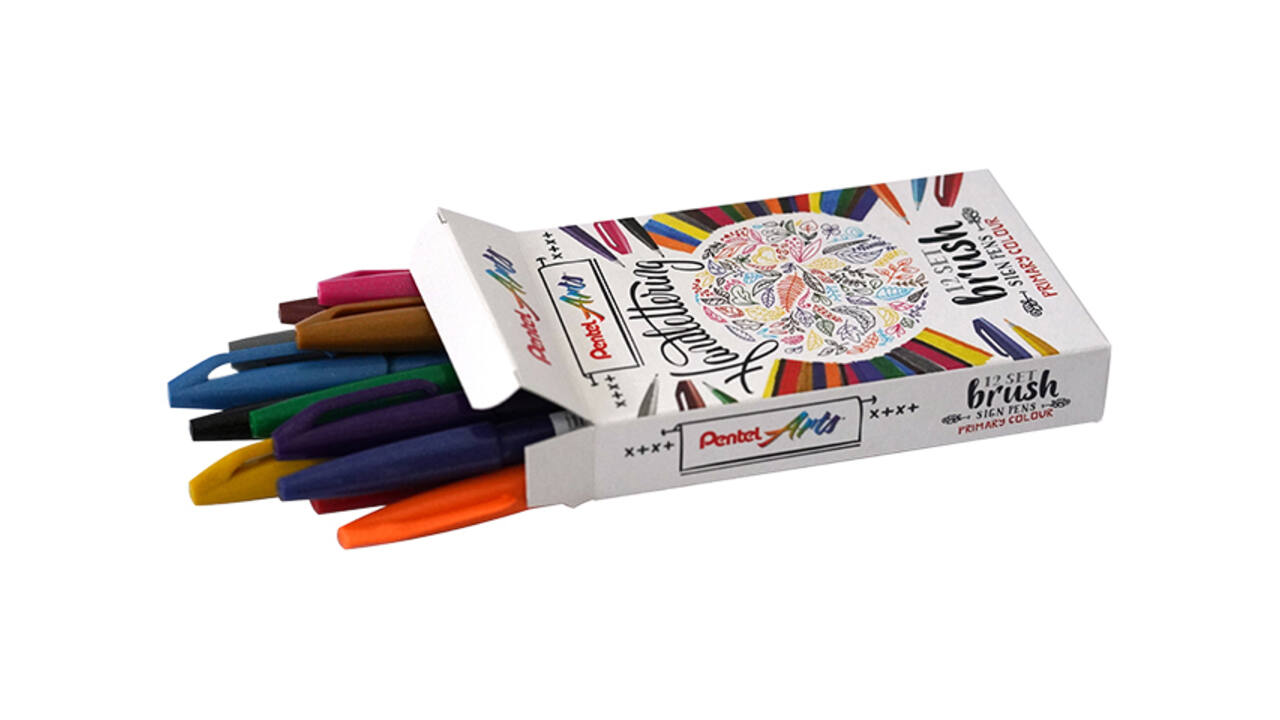 Brushpen Pentel SES15C Sign Artist standaardkleuren 12 stuks