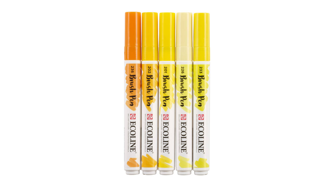 Brushpen Talens Ecoline set à 5 stuks geel