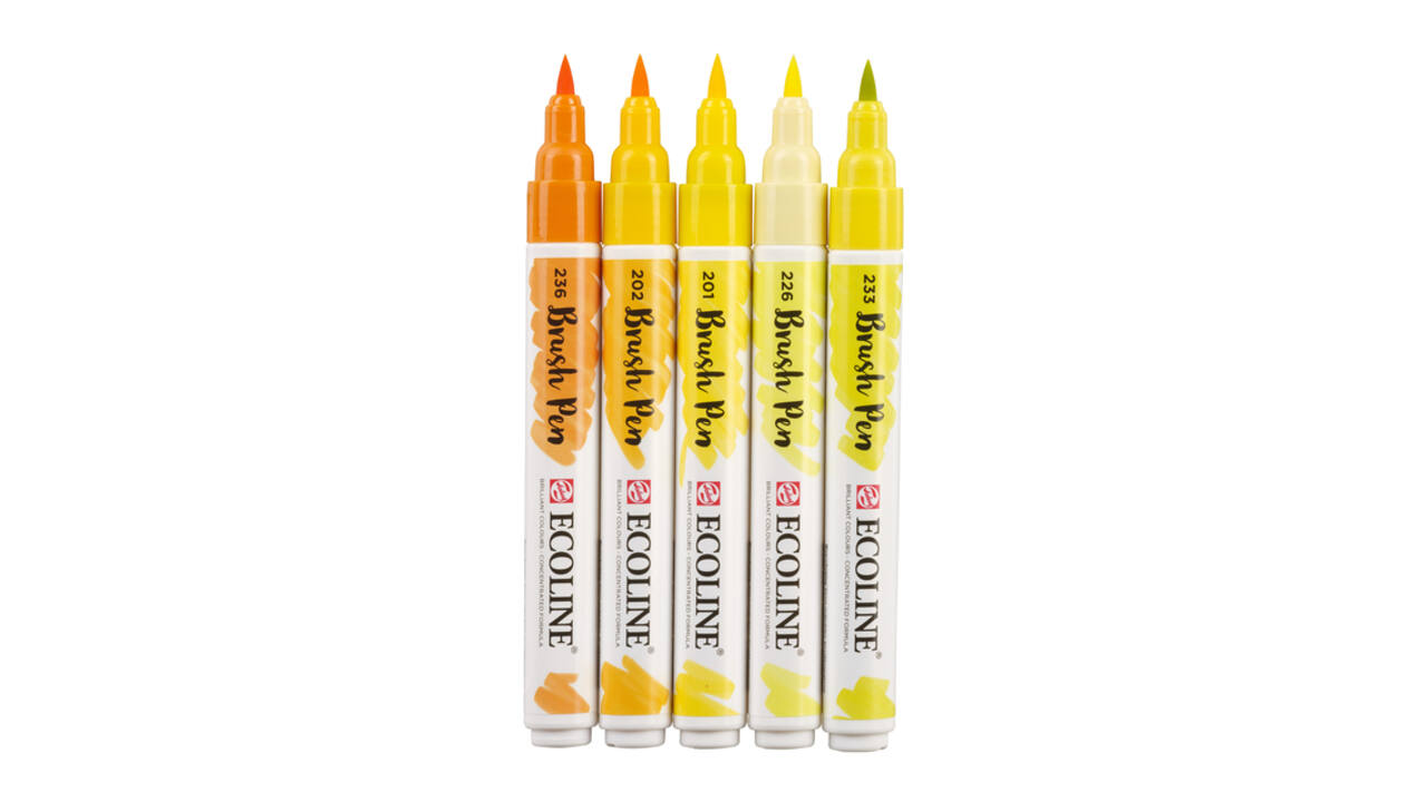 Brushpen Talens Ecoline set à 5 stuks geel