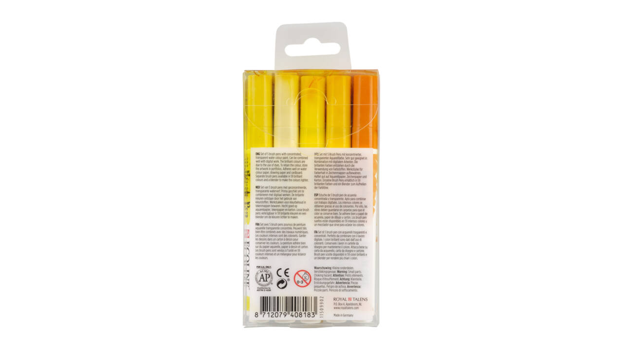 Brushpen Talens Ecoline set à 5 stuks geel