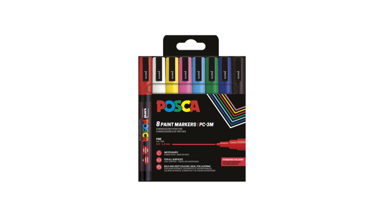 Paintmarker Uni POSCA PC3M fijn assorti set à 8 stuks