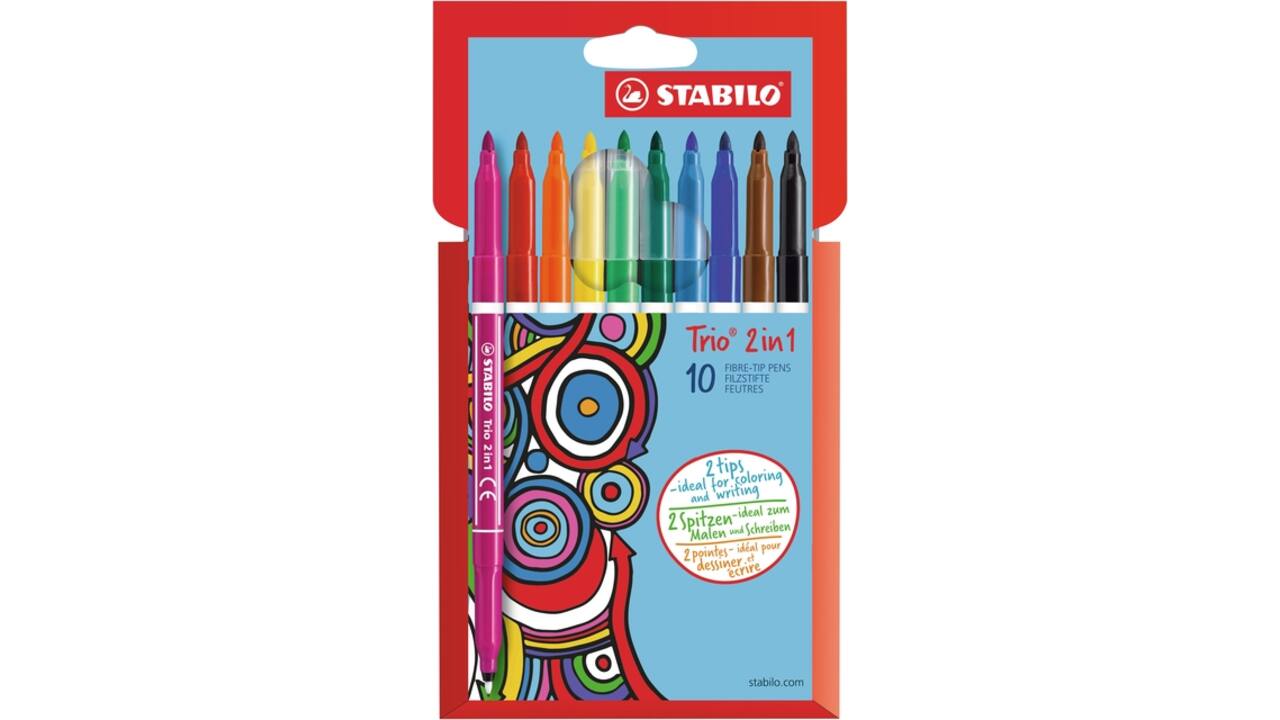 Viltstift STABILO Trio 2 in 1 assorti etui à 10 stuks