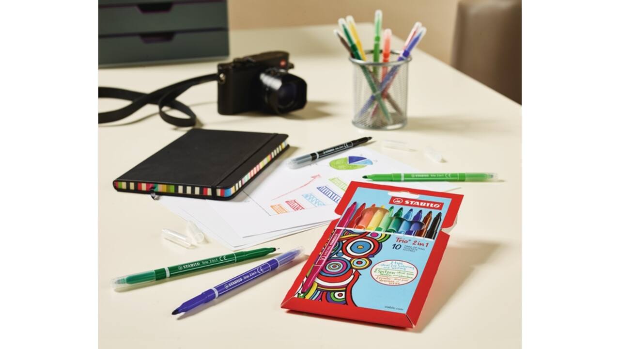 Viltstift STABILO Trio 2 in 1 assorti etui à 10 stuks