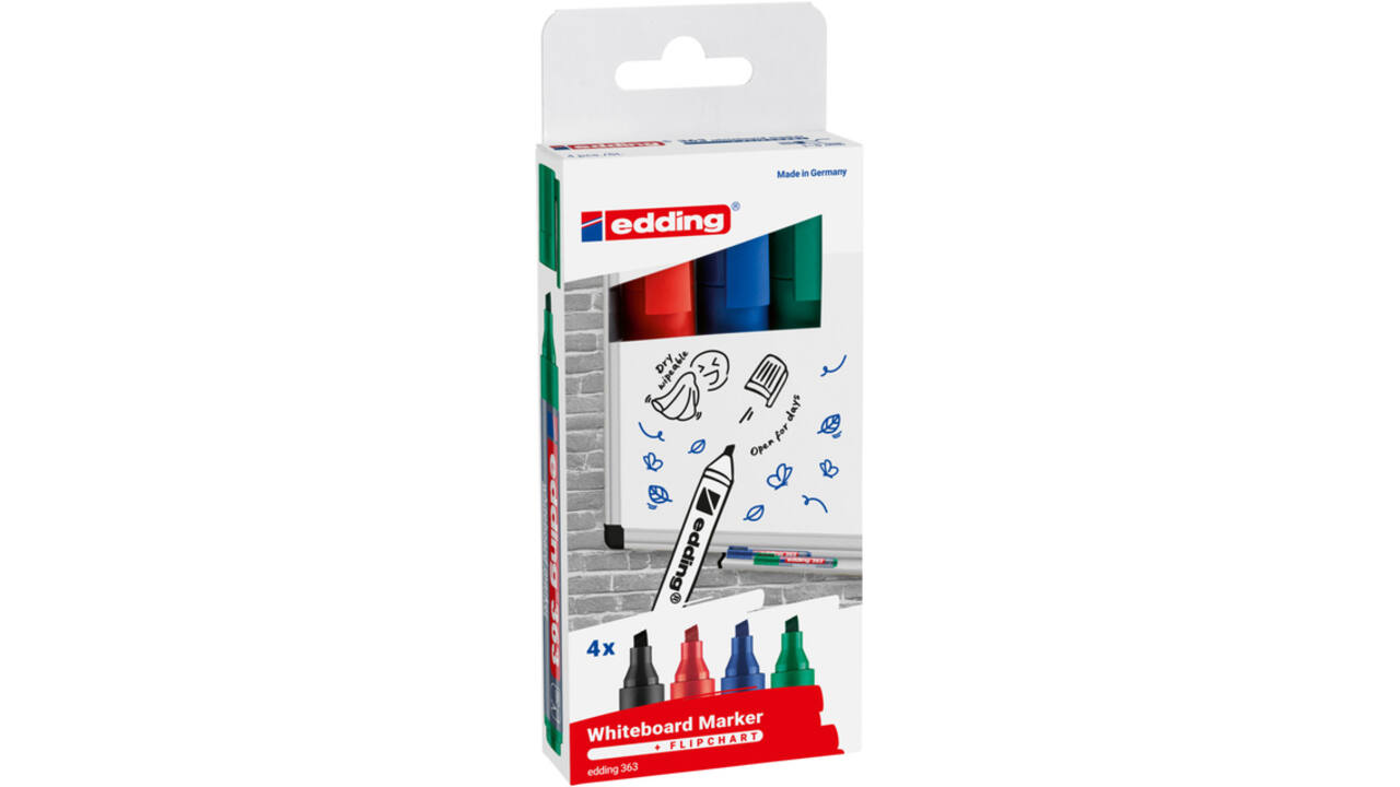 Whiteboardmarker edding 363 schuin 1-5mm assorti 4 stuks