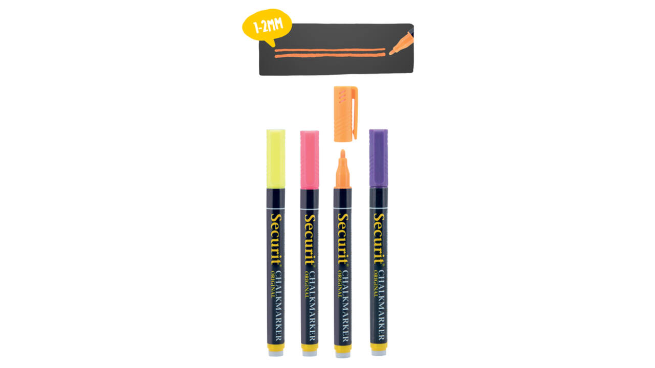 Krijtstift Securit SMA-100 rond 1-2mm geel/oranje/roze/paars blister à 4 stuks