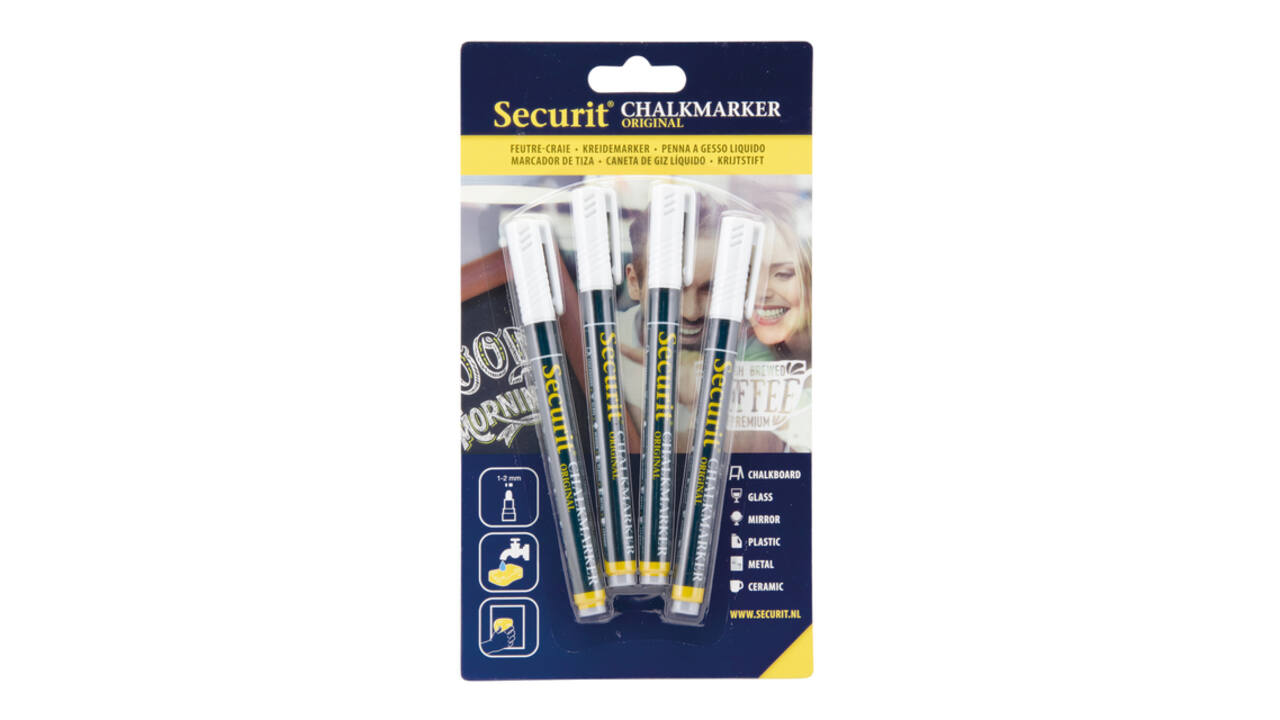Krijtstift Securit SMA-100 rond wit 1-2mm blister à 4 stuks