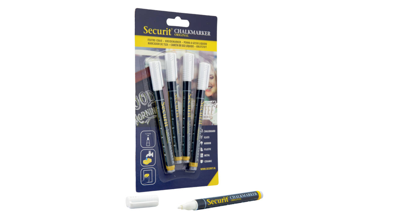 Krijtstift Securit SMA-100 rond wit 1-2mm blister à 4 stuks
