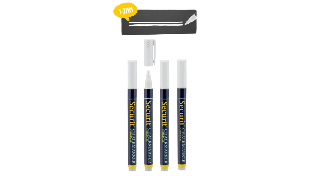 Krijtstift Securit SMA-100 rond wit 1-2mm blister à 4 stuks