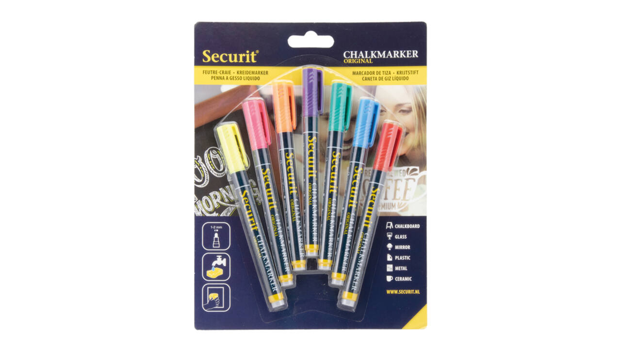 Krijtstift Securit SMA-100 rond ass 1-2mm blister à 7 stuks