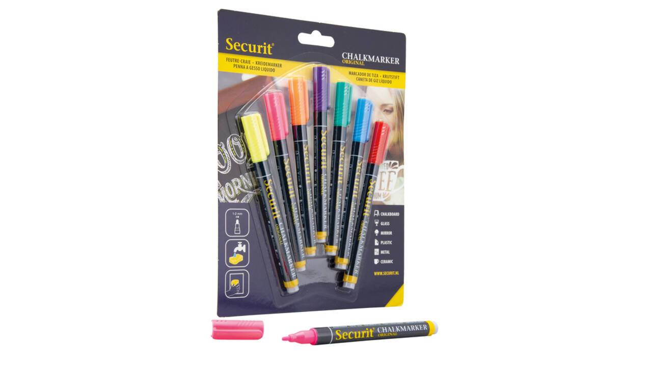 Krijtstift Securit SMA-100 rond ass 1-2mm blister à 7 stuks