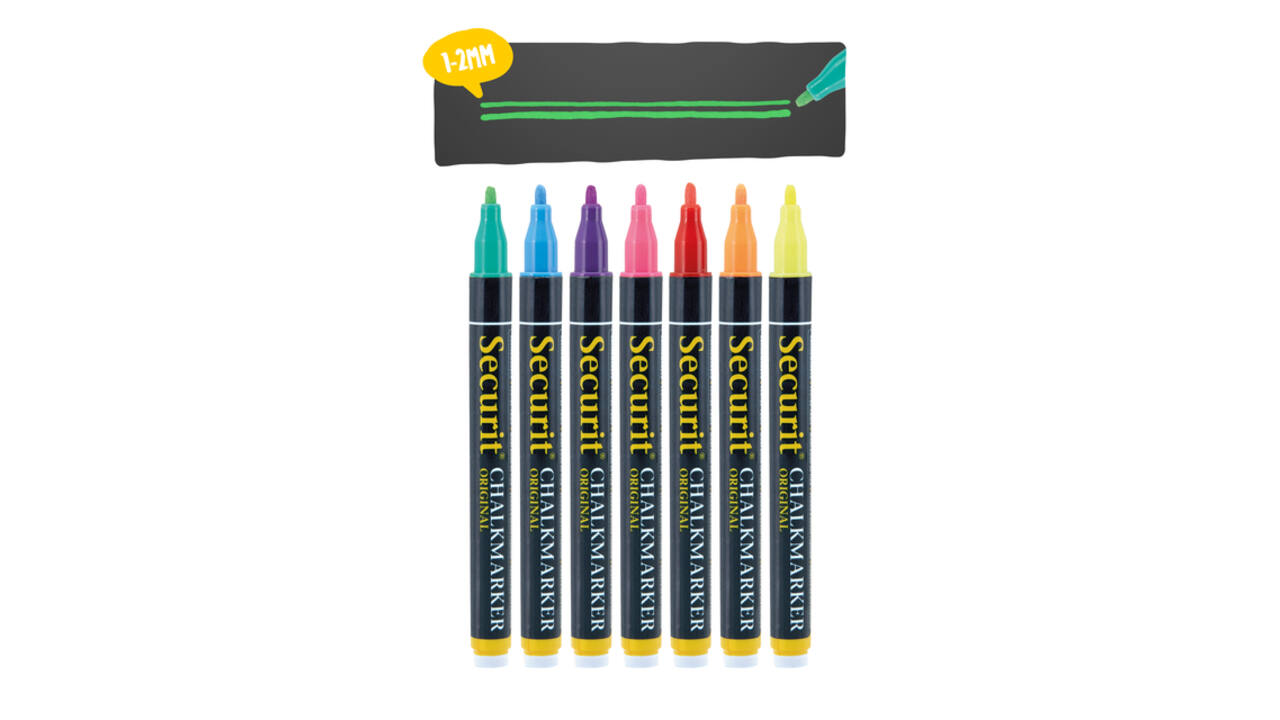 Krijtstift Securit SMA-100 rond ass 1-2mm blister à 7 stuks