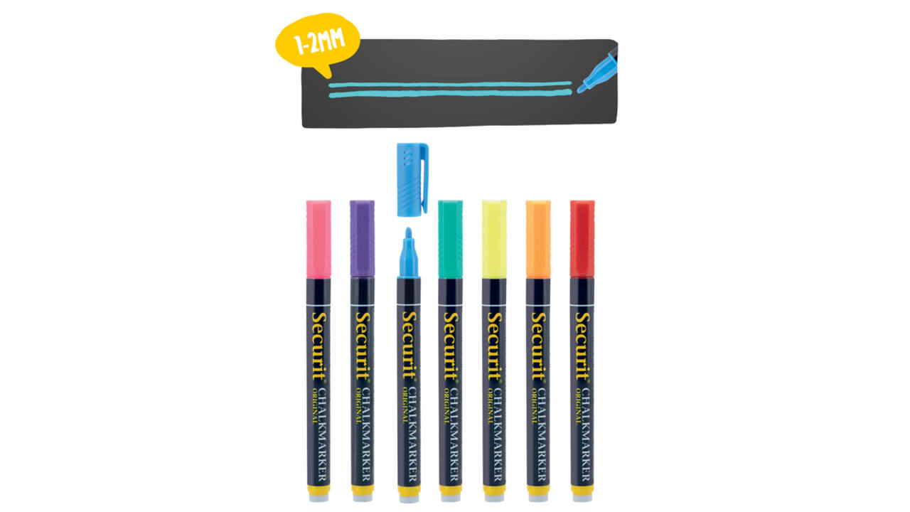 Krijtstift Securit SMA-100 rond ass 1-2mm blister à 7 stuks