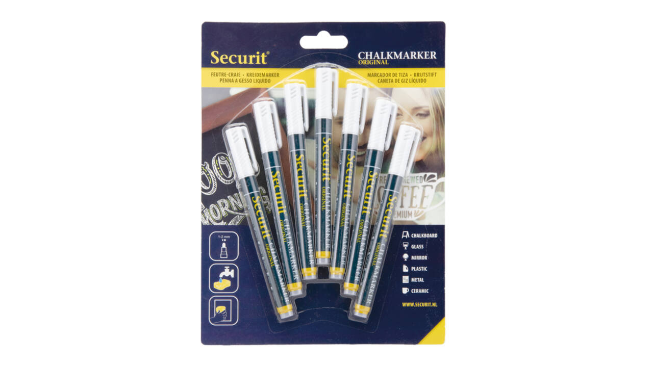 Krijtstift Securit SMA-100 rond wit 1-2mm blister à 7 stuks