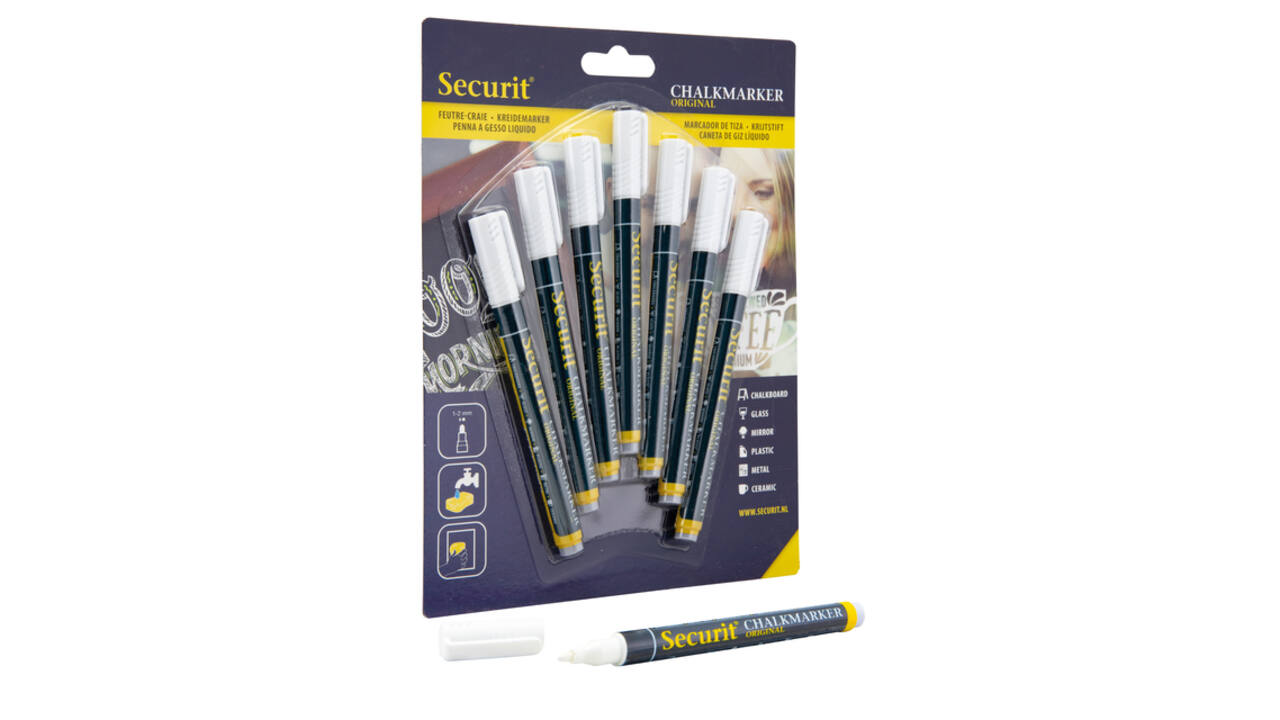 Krijtstift Securit SMA-100 rond wit 1-2mm blister à 7 stuks