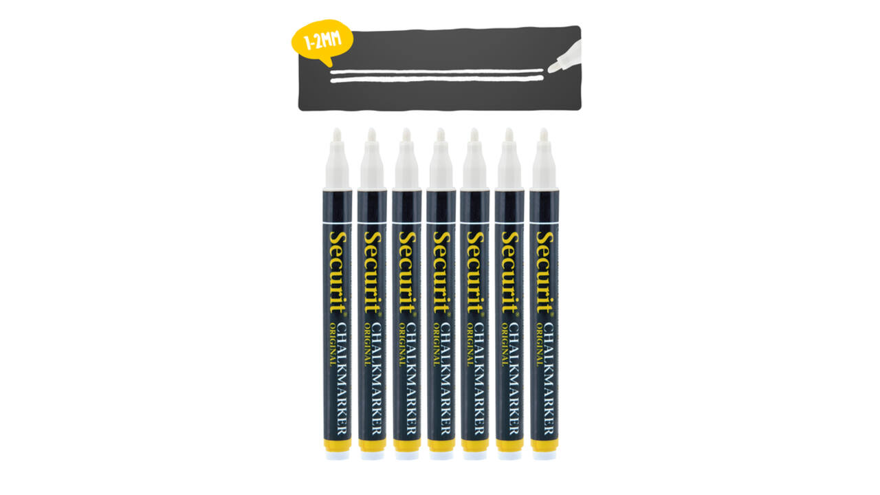 Krijtstift Securit SMA-100 rond wit 1-2mm blister à 7 stuks