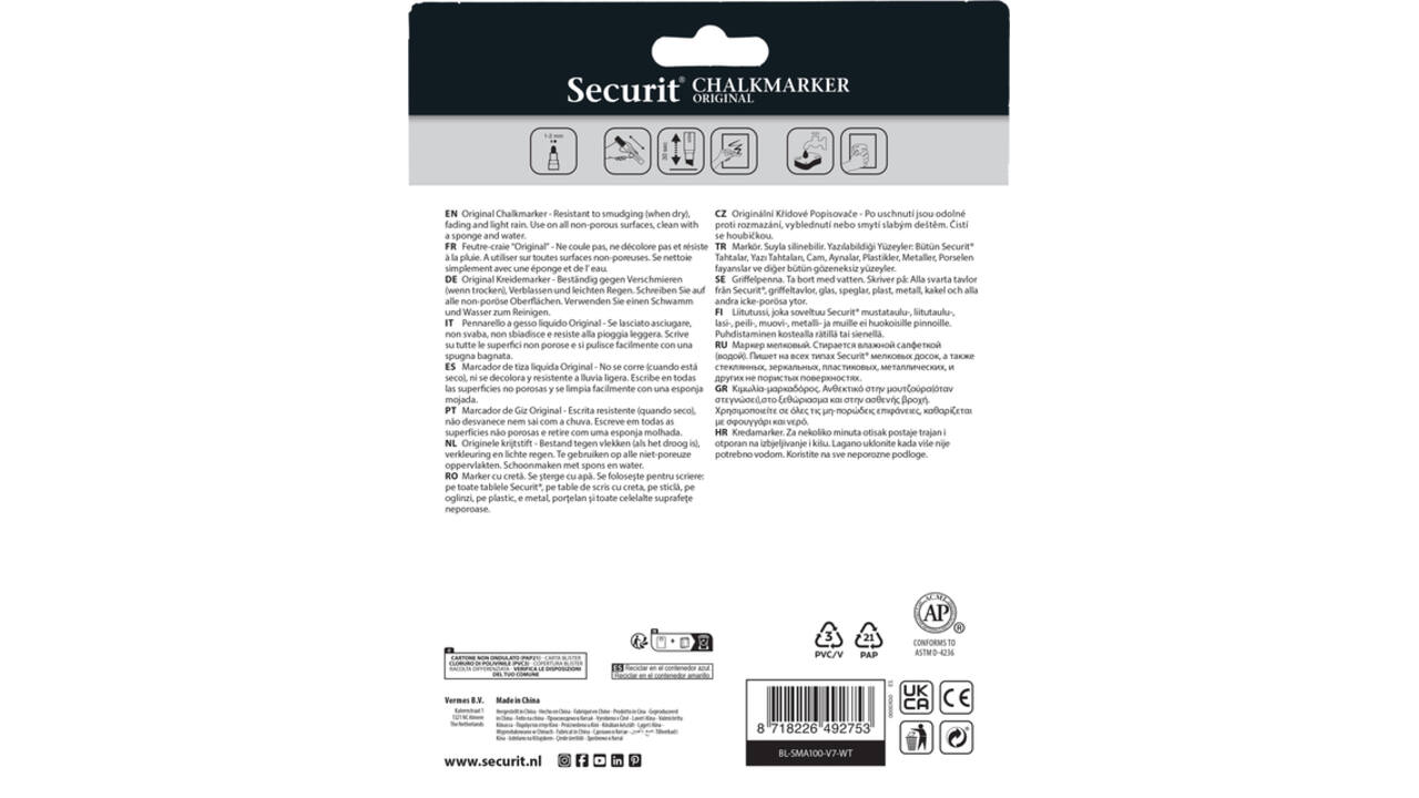 Krijtstift Securit SMA-100 rond wit 1-2mm blister à 7 stuks
