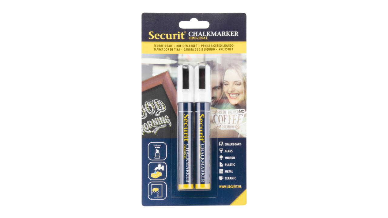 Krijtstift Securit SMA-510 schuin 2-6mm wit blister à 2 stuks