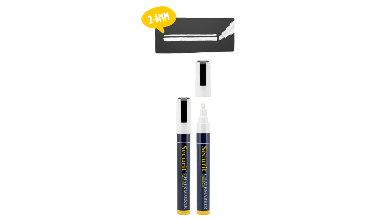 Krijtstift Securit SMA-510 schuin 2-6mm wit blister à 2 stuks