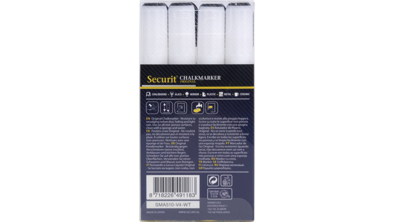 Krijtstift Securit SMA-510 schuin wit 2-6mm blister à 4 stuks