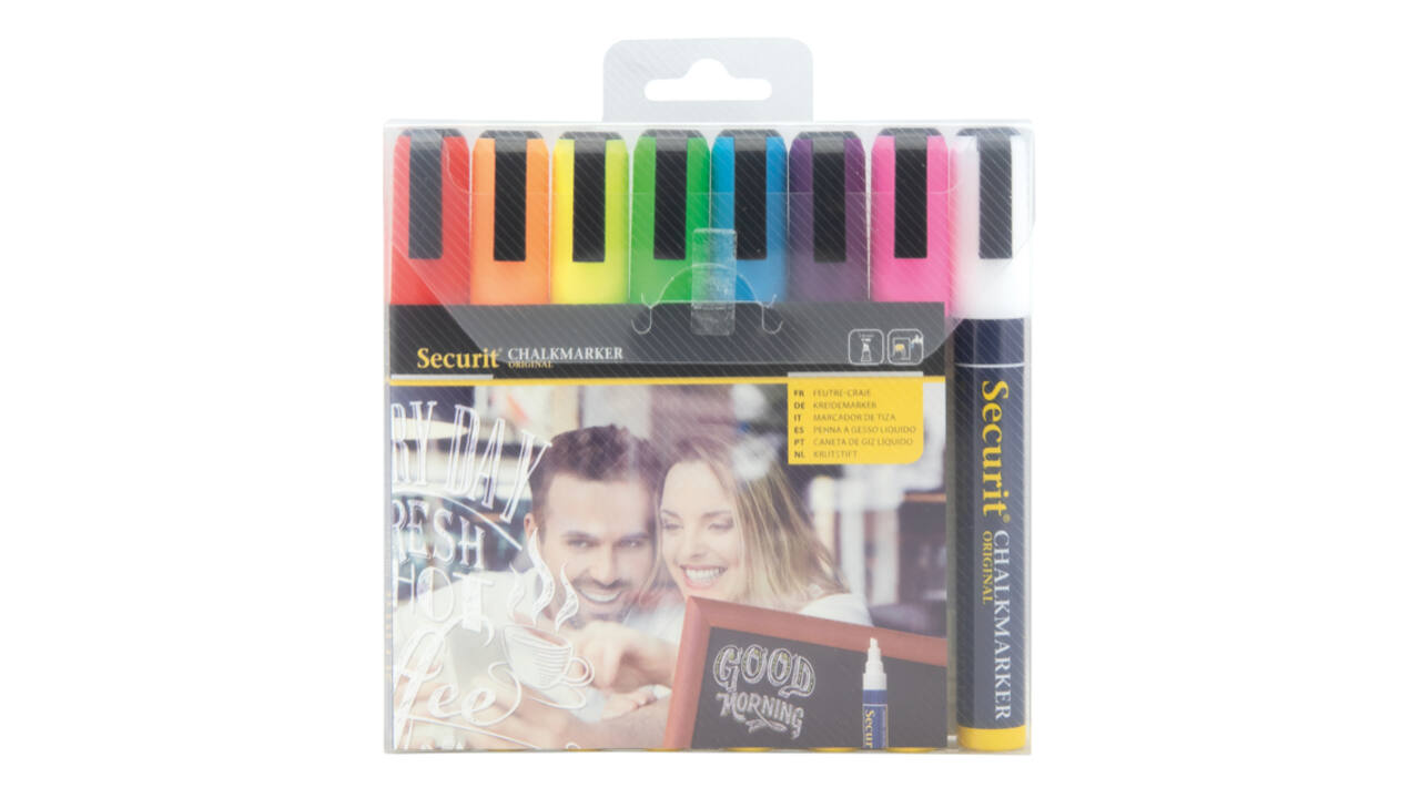 Krijtstift Securit SMA-510 schuin 2-6mm assorti blister à 8 stuks