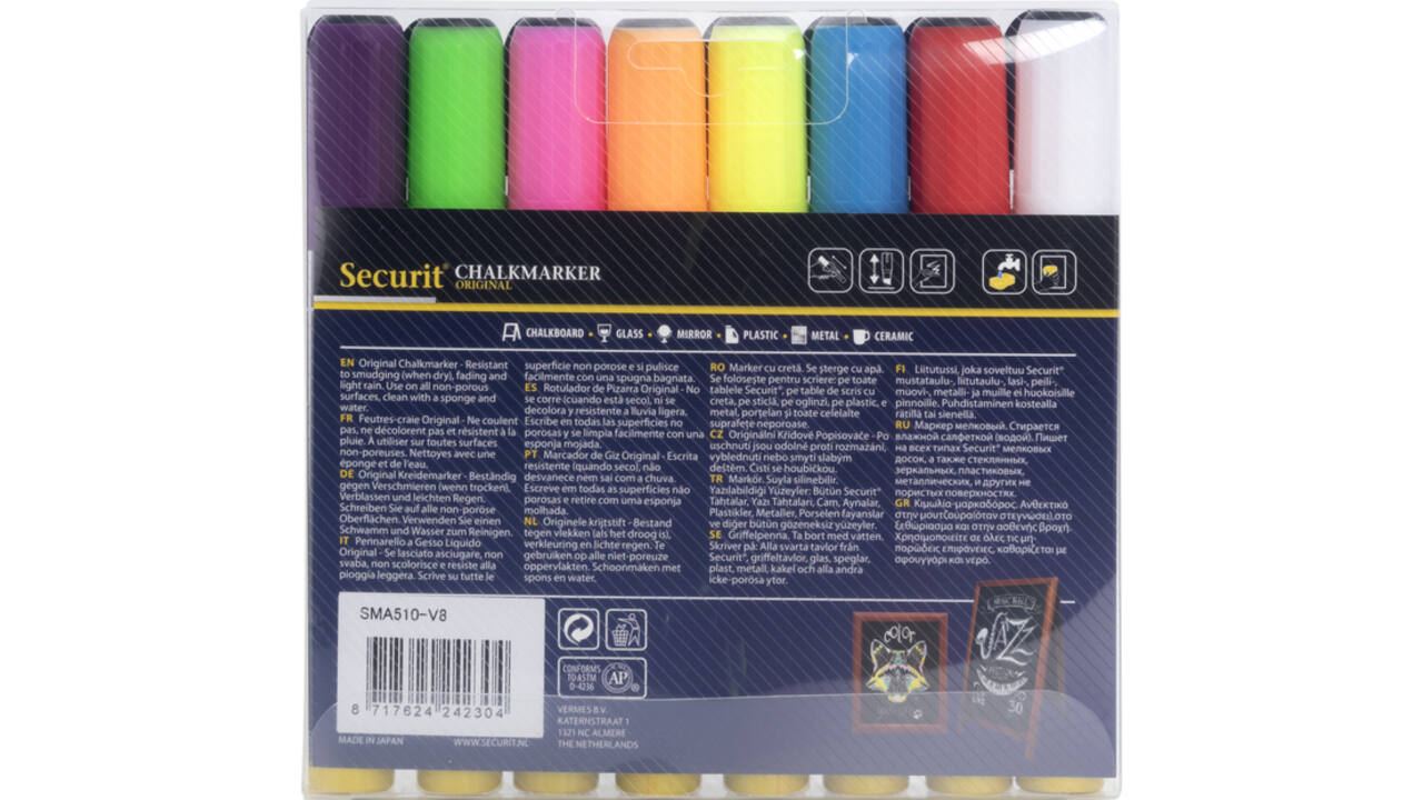 Krijtstift Securit SMA-510 schuin 2-6mm assorti blister à 8 stuks