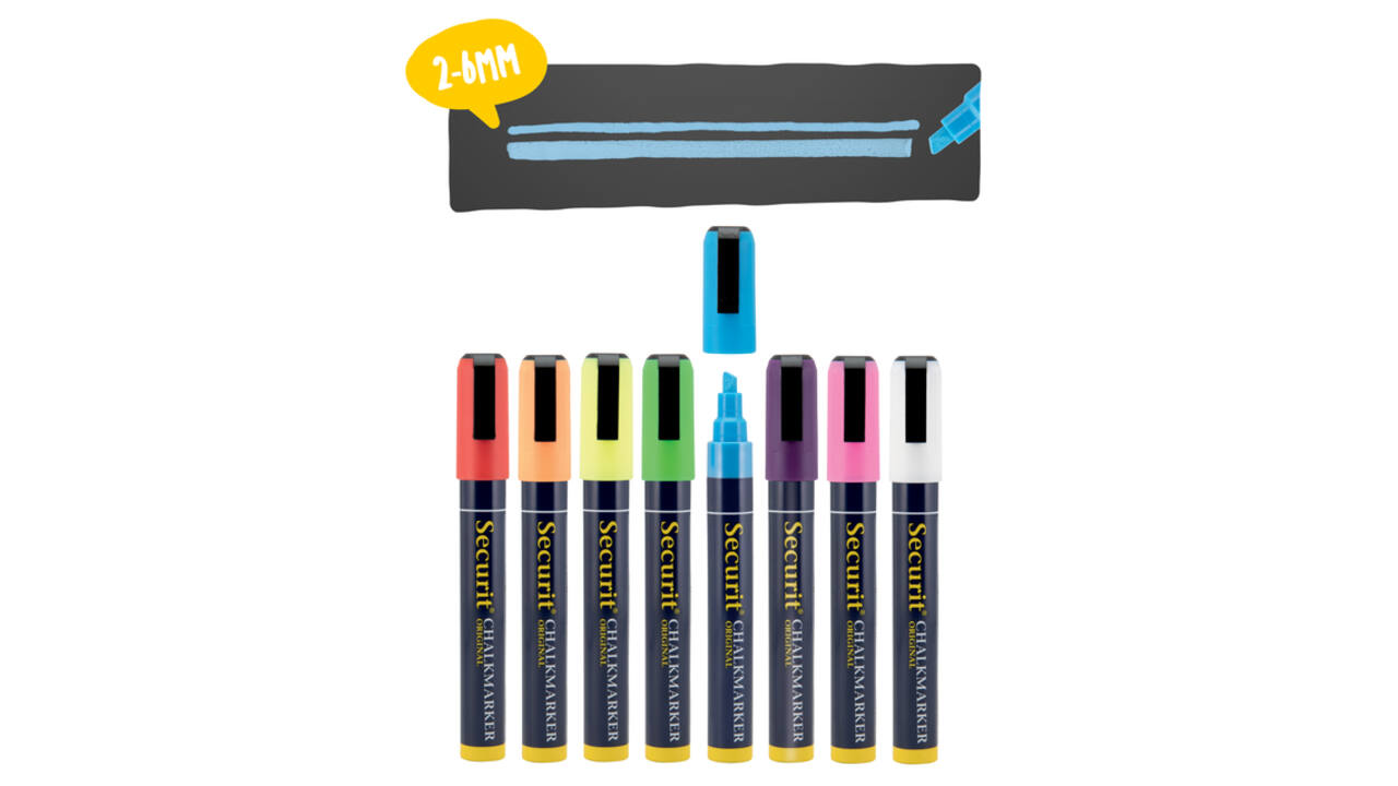 Krijtstift Securit SMA-510 schuin 2-6mm assorti blister à 8 stuks