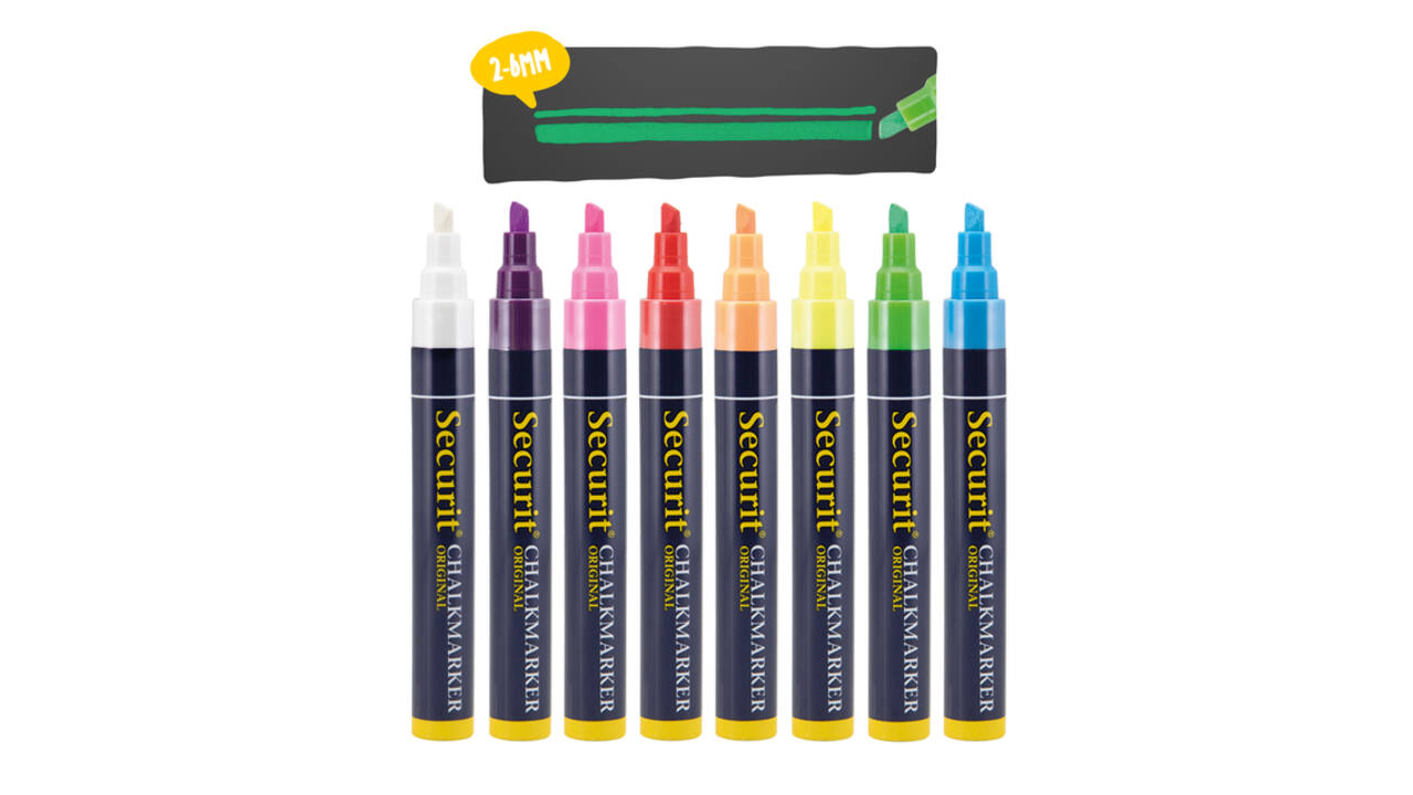 Krijtstift Securit SMA-510 schuin 2-6mm assorti blister à 8 stuks
