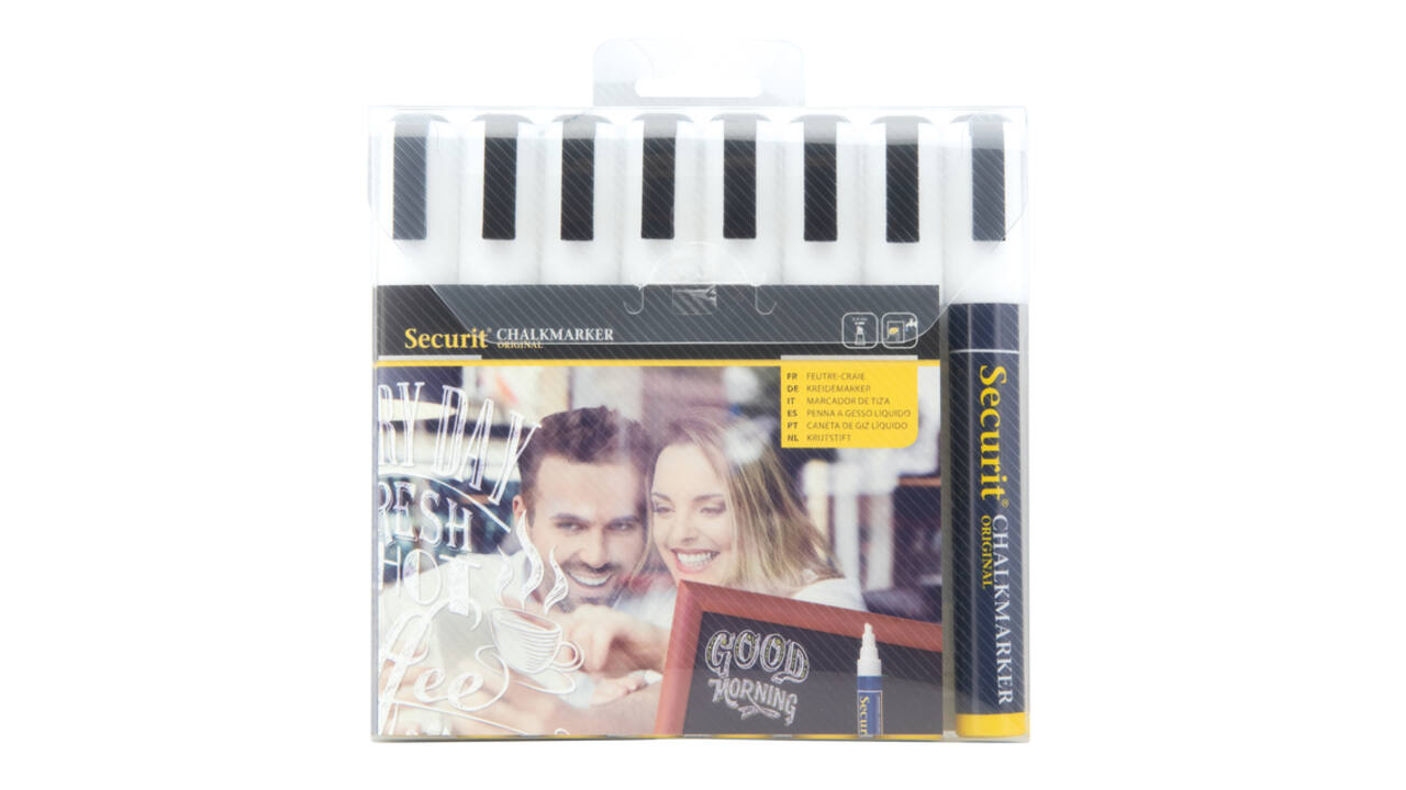 Krijtstift Securit SMA-510 schuin wit 2-6mm blister à 8 stuks