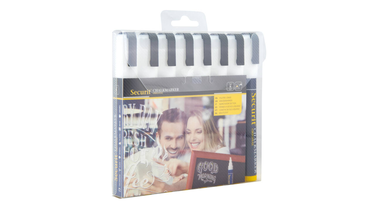 Krijtstift Securit SMA-510 schuin wit 2-6mm blister à 8 stuks