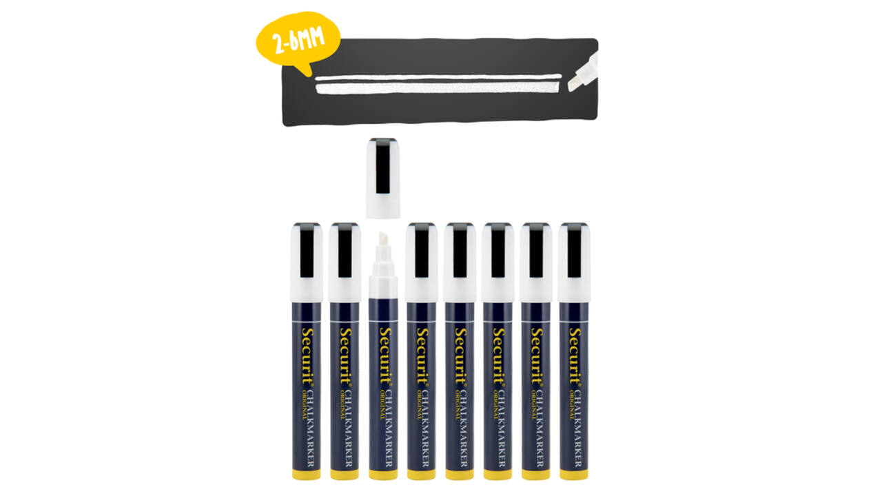 Krijtstift Securit SMA-510 schuin wit 2-6mm blister à 8 stuks