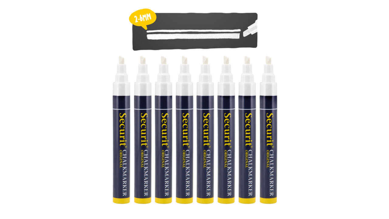 Krijtstift Securit SMA-510 schuin wit 2-6mm blister à 8 stuks