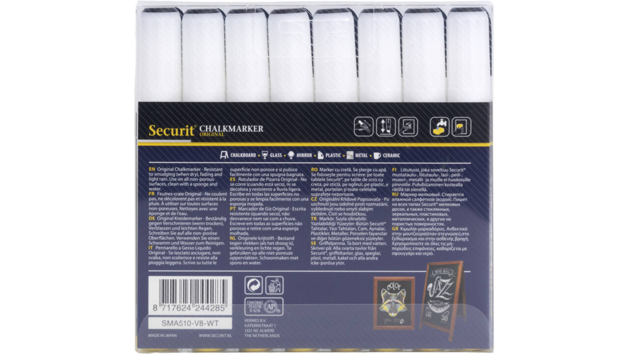 Krijtstift Securit SMA-510 schuin wit 2-6mm blister à 8 stuks