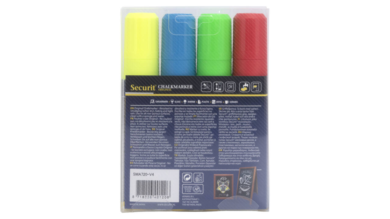Krijtstift Securit SMA-720 blok ass 7-15mm blister à 4 stuks