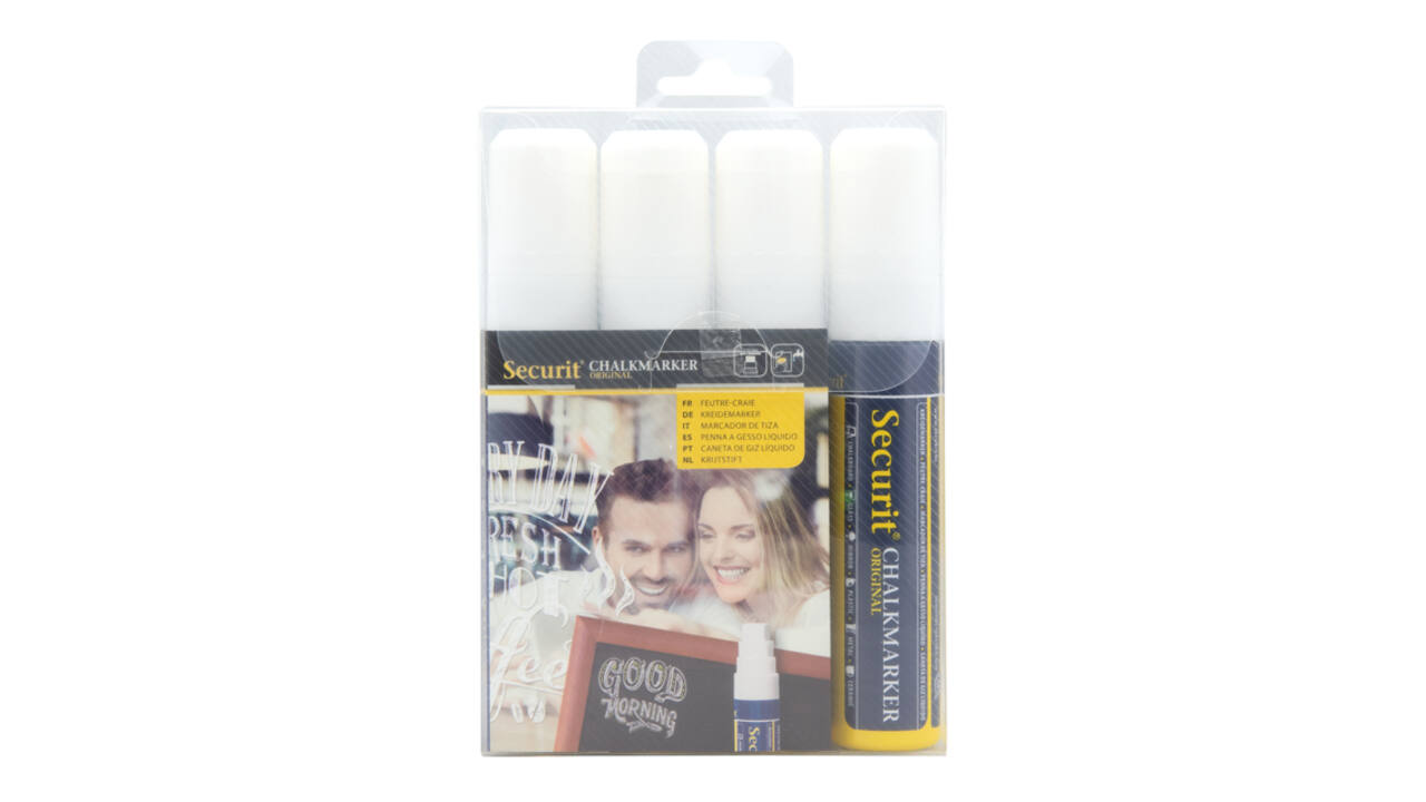 Krijtstift Securit SMA-720 blok wit 7-15mm blister à 4 stuks