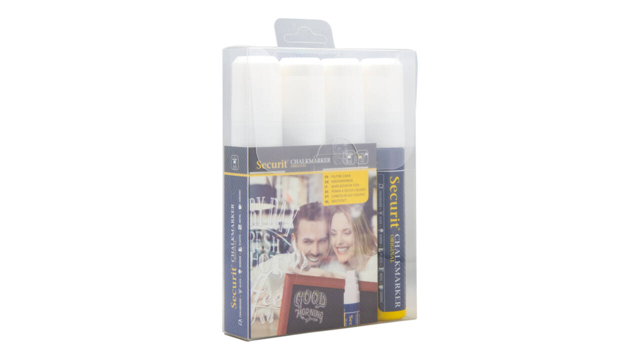 Krijtstift Securit SMA-720 blok wit 7-15mm blister à 4 stuks