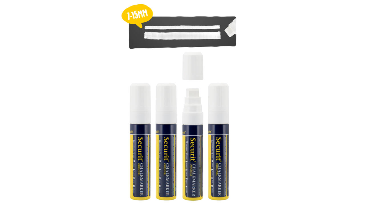 Krijtstift Securit SMA-720 blok wit 7-15mm blister à 4 stuks