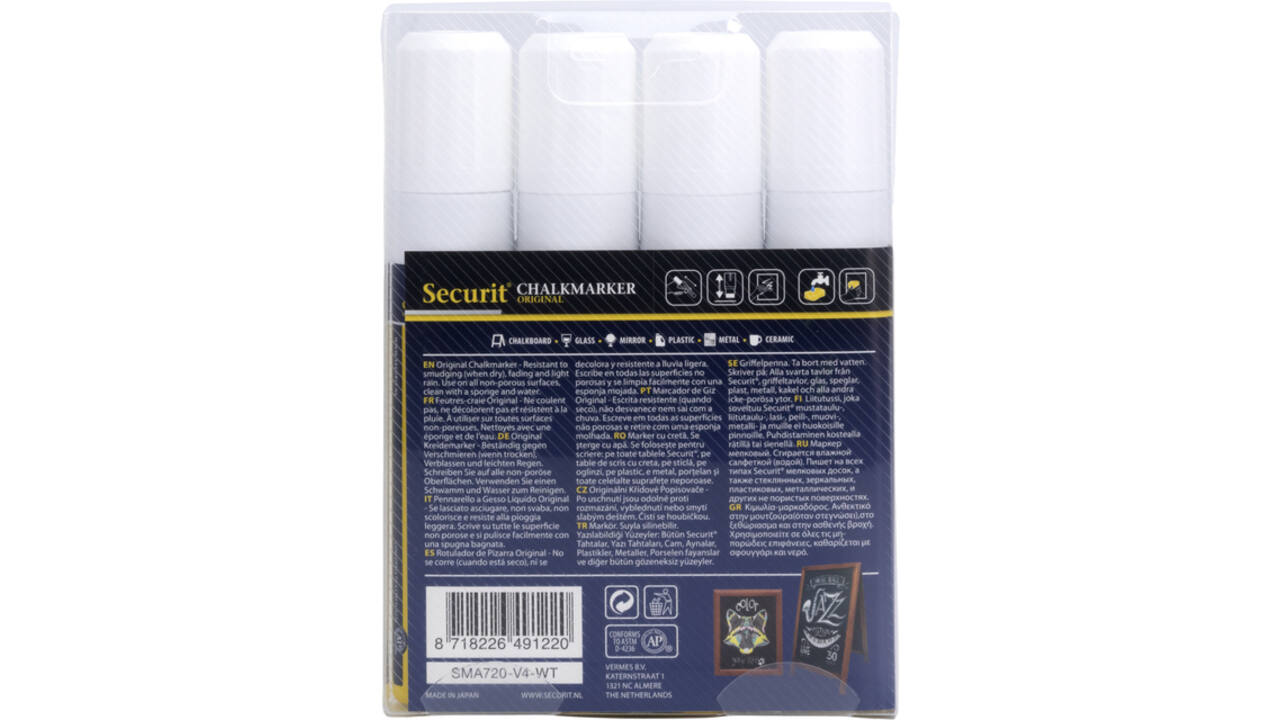 Krijtstift Securit SMA-720 blok wit 7-15mm blister à 4 stuks