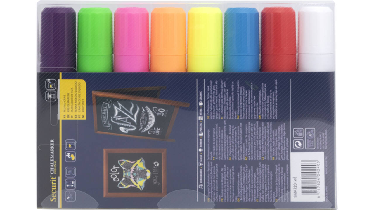 Krijtstift Securit SMA-720 blok ass 7-15mm blister à 8 stuks