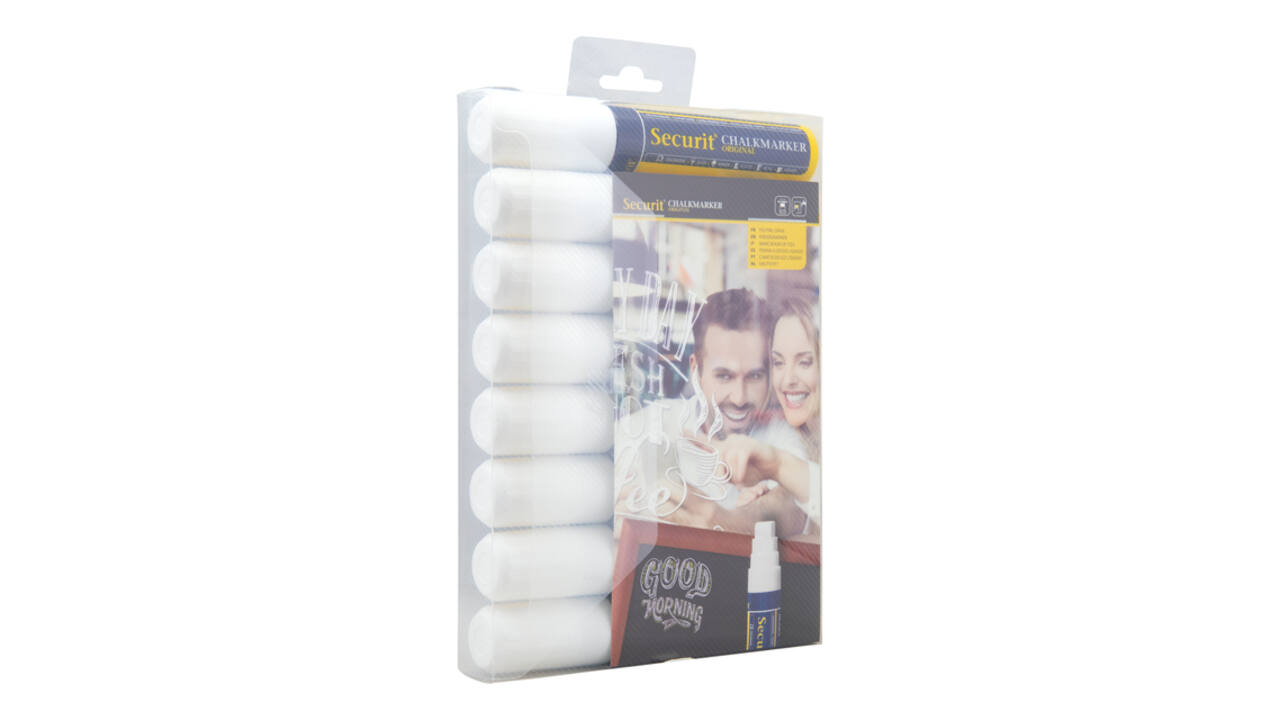 Krijtstift Securit SMA-720 blok wit 7-15mm blister à 8 stuks