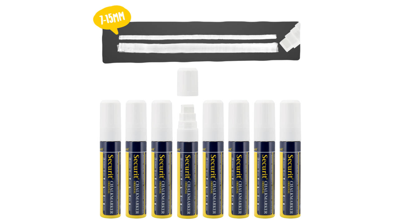 Krijtstift Securit SMA-720 blok wit 7-15mm blister à 8 stuks